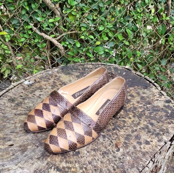 Vintage Ennesi Italy Brown/Gold Genuine Reptile Slip On Shoes - Picture 6 of 8